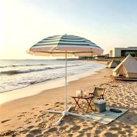 D6182 Parasol de Jardin Portable Multifonctionnel à Rayures Protection UPF 50+ Parasol de Plage Extérieur