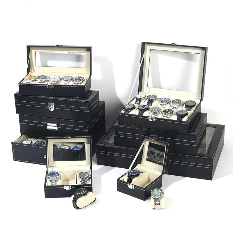 Caixa de exibição de relógio com 2-20 slots, caixa organizadora de presente em couro PU de alta qualidade, logotipo personalizado, preço mais barato
