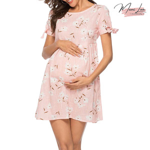 Vestido de Maternidad Mini Floral Rosa, Verano, Rayón, Jersey Transpirable, Ecológico, Antibacterial, Cintura Alta, Corte en A - Product Image 1
