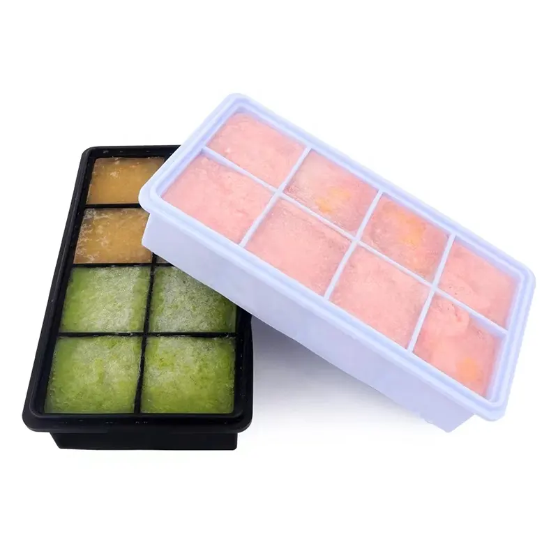 8 Cavity Silicone Ice Cube Maker Tray Food Freezing Container With Lid