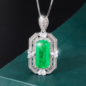 High Quality Eco-friendly Copper 8*16MM <b>Emerald</b> Green Cubic Zirconia 3 Piece Wedding Bridal Ring Necklace Set for Party - Product Image 5
