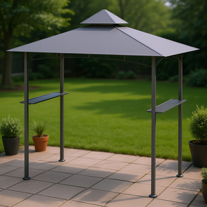Pergola de jardin Gray Grill Gazebo 8 x 5 à double toit avec 2 étagères latérales, auvent pour barbecue extérieur, pour patio et jardin - Product Image 2