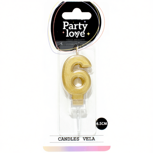 Candele d'Amore per Feste, Vela Numero 6 Dorata 4,5 Cm, Decorazione per Torte di Compleanno - Product Image 2