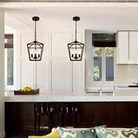 Lustre suspendu industriel vintage noir à 4 lumières, lanterne rustique, LED à intensité variable, garantie de 2 ans pour l'éclairage