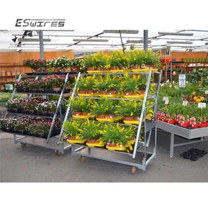 Open design multi-layer detachable plywood vertical storage steel welded flower shop display rack