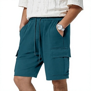 Pantalones Cortos Bermuda Cargo a Cuadros Color Verde Azulado para Hombre, Cintura Media, Cordón Ajustable, Bolsillos Casuales, 100% Poliéster, Tejido Transpirable de Secado Rápido - Product Image 1