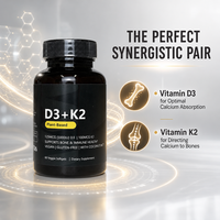 Gélules de Vitamine D3 K2 à Marque Blanche OEM 5000 UI 60 Unités à Base Végétale MK7 Soutien Osseux et Immunitaire Gélules Végétales Souples Usine CGMP