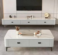 Ensemble de meubles de salon de luxe en bois et marbre avec meuble TV LCD et table basse, avec rangement, pour la décoration intérieure