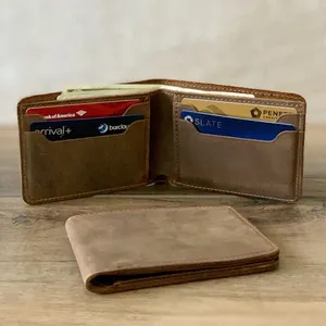Custom Crazy Horse Wallet for Men Bifold Genuine Leather Wallets Vintage Short Unisex RFID Open 50PCS Per Color Short Orders