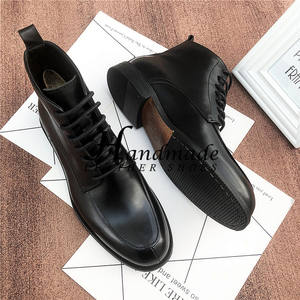 Botas Martin de media pantorrilla de piel de vaca estilo inglés, botas cortas con cordones para hombre, zapatos de cuero para hombre de negocios, botas cálidas acolchadas de algodón - Product Image 5