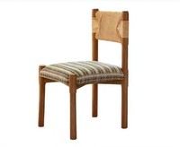 Chaise de salle à manger vintage du milieu du siècle en bois massif avec dossier rembourré en corde tressée, siège individuel pour petit appartement, mobilier domestique