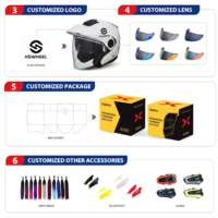 Casque de moto ouvert professionnel en ABS personnalisable, confortable et respirant avec doublure confortable et visière à double lentille
