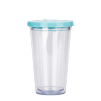 Gobelet réutilisable personnalisé avec logo, 16 oz, pour boissons froides et café, sans BPA, double paroi en plastique, pour thé Boba, avec couvercle et paille