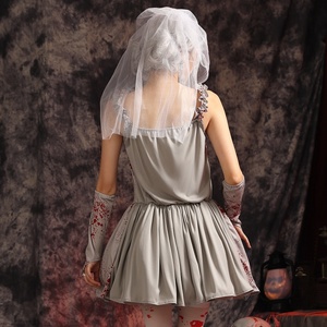 Bloodstained Clothes Ghost Bride Adult Kids Halloween Costume Women Men Blood Stained Suit and <strong>Veil</strong> Horror Vampire Zombie <strong>Dress</strong> - Product Image 3