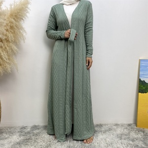 19060-1# New Stock Autumn Winter Open Abaya With Pockets Muslim Women Sweater Cardigan Long Coat 6 Colors - Product Image 2
