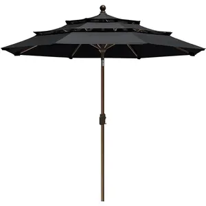 9ft Luxe Opvouwbare Stalen Tuinparasol 3 Tiers Big Size Cantilever Parasol Voor Strand En Park Voor Buitengebruik