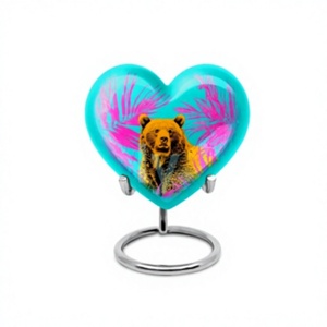 Offre Spéciale décoratif ours coeur crémation adulte urne pour cendres humaines grande urne en aluminium coeur avec support et sac en velours gratuit - Product Image 1