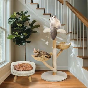 Muebles modernos para gatos de lujo de 110cm, Centro de Actividades de madera maciza con rascador de sisal, árbol de escalada de Halloween para gatitos - Product Image 3