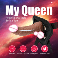 Quaige My Queen - Cinturón con Dildo Realista de Hueso Sólido, Juguete Sexual para Parejas Lesbianas, Marrón, 200 mm, TPE+ABS, IPX7, Impermeable