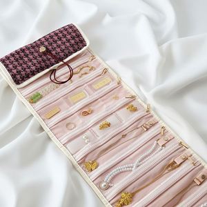 Portable Fashionable Ladies' Travel Roll Bag Zipper for Jewelry Organization Storage Durable Polyester Material - Product Image 1