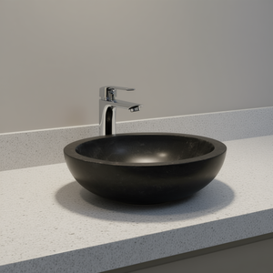 Lavabo Rotondo in Marmo Nero 15.7x4.7 Pollici Lucidato da Appoggio Design Contemporaneo - Product Image 2
