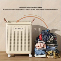 Panier à linge pliable à roulettes avec poignées en simili cuir, grande capacité, organiseur de vêtements sales