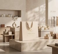 Sac en papier ivoire de luxe personnalisé avec logo doré, élégant sac cadeau avec large poignée en ruban, sac de shopping haut de gamme