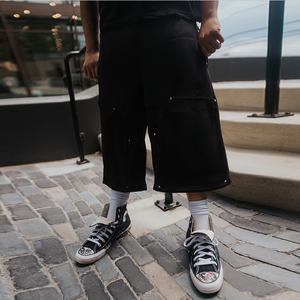 <span class=keywords><strong>Pantaloncini</strong></span> da Uomo Personalizzati Pesanti con Lavaggio Acido, Doppia Ginocchiera, Dettagli Rivetti, Stile Baggy, Vintage Sbiadito, Oversize, <span class=keywords><strong>Streetwear</strong></span> - Product Image 4