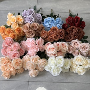 DC061 Dalian Chermy All'Ingrosso Mazzo di Rose Artificiali a 9 Teste Bouquet di Rose di Seta <span class=keywords><strong>Fiori</strong></span> Artificiali da Matrimonio Rose - Product Image 1