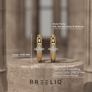 14K White <b>Gold</b> Princess Cut Diamond Hoop Earrings Elegant Solitaire Diamond <b>Huggie</b> - Product Image 6