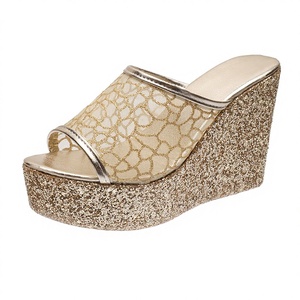 Women's Spring/Summer Open Toe Mesh One-Strap Platform Sandals Rubber <b>Insole</b> Fashionable for <b>Height</b> Increasing Feature - Product Image 2