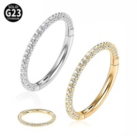Cincin Hidung Titanium G23 Baru Berlapis Elektroplating dengan Zirkon Tiga Sisi, Model Segmen Berengsel Unisex 8mm Bentuk Geometris Perhiasan Tubuh