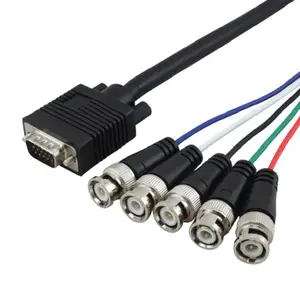 15Ft (15 Feet) Coaxial HD15 VGA to 5 BNC RGBHV Male to Male Cable with Ferrites