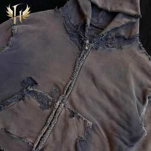 Sudadera con Capucha para Hombre, Personalizada, de Invierno, 500 GSM, 100% Algodón, Felpa Gruesa, Estampada, con Efecto Desgastado por el Sol, Lavado Ácido, Transpirable, Talla Grande - Product Image 4