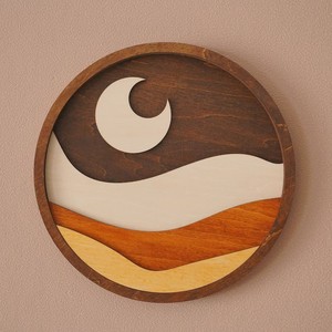 Boho Soleil Lune Tenture Rétro Art Minimaliste Art <span class=keywords><strong>Mural</strong></span> Lever et Coucher de Soleil Bois Décoration Murale - Product Image 2