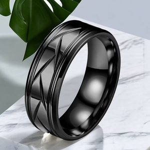 Anello a fascia incrociata <span class=keywords><strong>in</strong></span> <span class=keywords><strong>acciaio</strong></span> inossidabile con finitura oro, argento e nera per matrimonio maschile o gioielleria moderna da tutti i giorni - Product Image 5