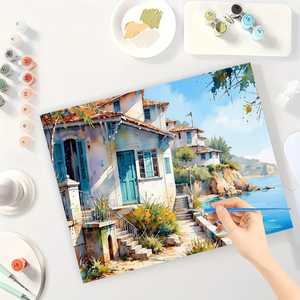 Kit <span class=keywords><strong>de</strong></span> peinture <span class=keywords><strong>de</strong></span> paysage par numéros pour adultes-Maison <span class=keywords><strong>de</strong></span> bricolage au bord <span class=keywords><strong>de</strong></span> la <span class=keywords><strong>mer</strong></span> 16x20 pouces, décoration d'art côtier sans cadre ou cadeaux - Product Image 3