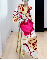 Robes plissées vintage pour femmes 2023 Robes de soirée à manches chauve-souris imprimées numériquement pour femmes