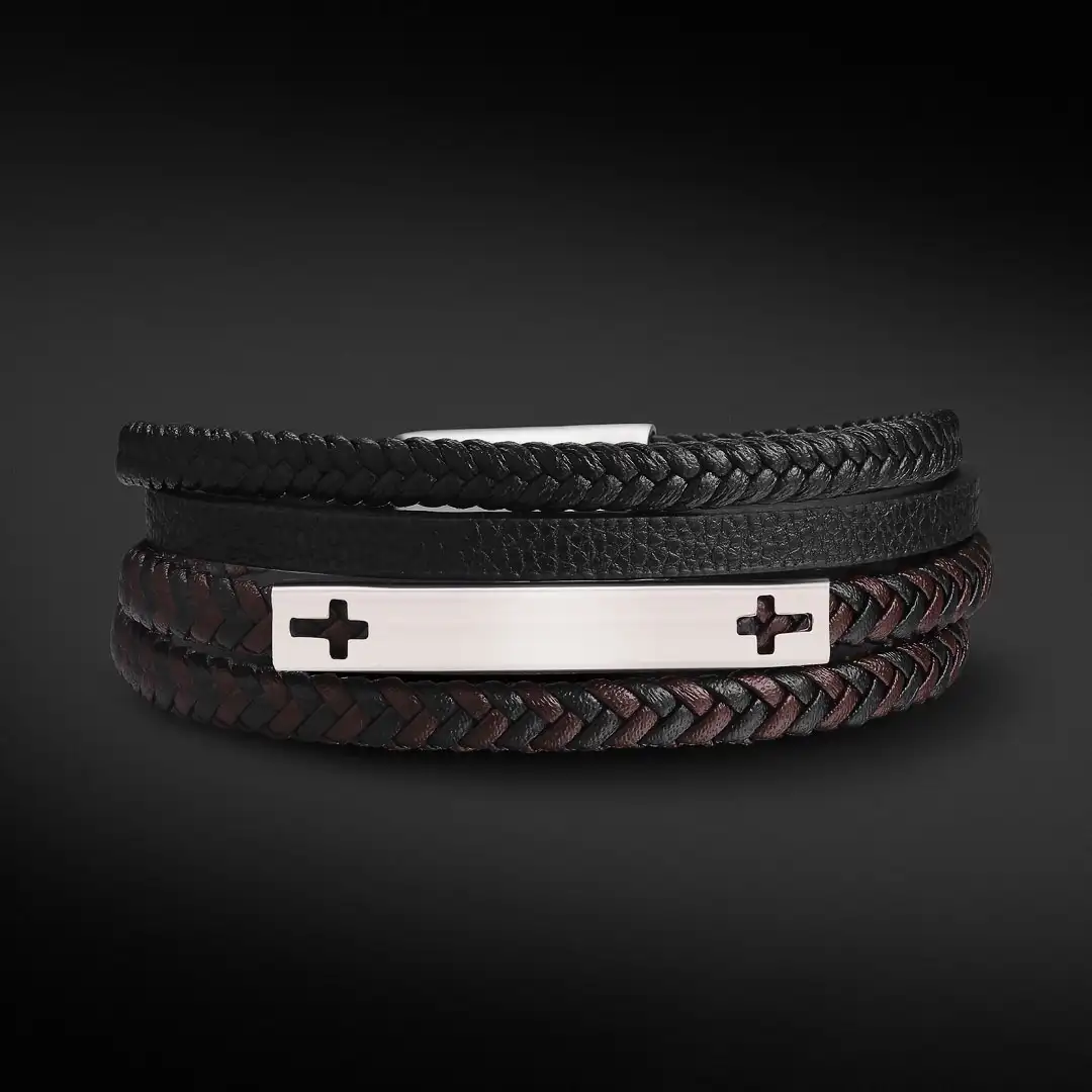 Vgkrkc — Bracelet Triple enroulé en métal pour hommes, bijou noir multicouches, personnalisé, en vrac, avec logo