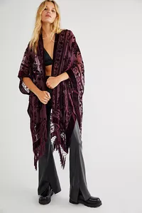 Kimono de Terciopelo de Buena Calidad para <span class=keywords><strong>Mujer</strong></span>, Cárdigan de Terciopelo con Borlas, Kimono de Terciopelo Quemado - Product Image 3