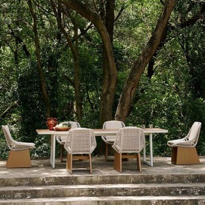 Ensemble <span class=keywords><strong>de</strong></span> salle à manger moderne <span class=keywords><strong>en</strong></span> <span class=keywords><strong>rotin</strong></span> résistant aux UV, <span class=keywords><strong>table</strong></span> et chaises <span class=keywords><strong>de</strong></span> style farmhouse avec plateau <span class=keywords><strong>en</strong></span> pierre frittée pour jardin et terrasse - Product Image 1
