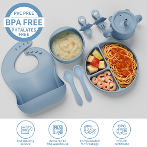 Vaisselle pour enfants en silicone sans BPA, motif animal, bavoir imperméable, assiette à ventouse de qualité alimentaire, bol, cuillère, fourchette, vaisselle - Product Image 1