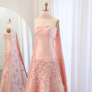 Sang Trọng 3D Lá Đỏ Mặt Màu Hồng Satin Nàng Tiên Cá Buổi Tối Ăn Mặc Với Cape Dubai Arabic Phụ Nữ Wedding <span class=keywords><strong>Prom</strong></span> Đảng Áo Sz463-<span class=keywords><strong>1</strong></span> - Product Image 3