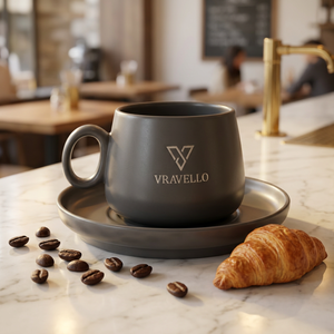 300ml Black/Pink Classic Ceramic Coffee <b>Cups</b> and Saucer Set for Party Use <b>Reusable</b> Dishwasher Safe Eco-Friendly China - Product Image 5