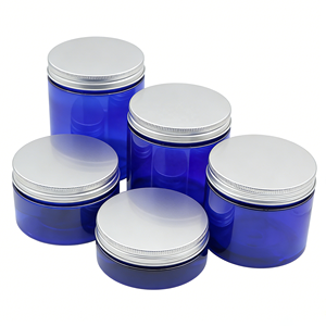 Envase Circular Transparente Azul de <span class=keywords><strong>Boca</strong></span> Ancha para Crema, de PET, con Tapa de Aluminio o Plástico, Multicapacidad, para Cosméticos - Product Image 1