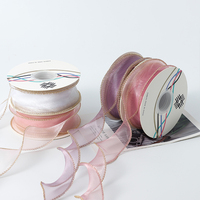 Ruban en mousseline transparente à queue de poisson de 4 cm, bord doré, pour emballage de bouquets, emballage de fleurs, ruban cadeau, fournitures pour fleuristes, vente en gros