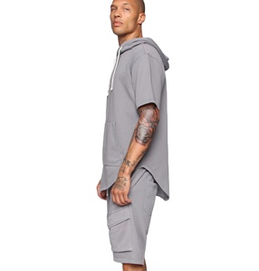 ขายส่งใหม่ออกแบบแขนสั้น Streetwear Hoodie เหงื่อกางเกงขาสั้นฤดูร้อนสั้นชุดสำหรับชาย - Product Image 1
