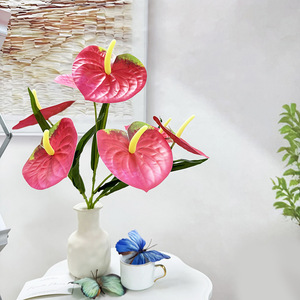 Usine de fleurs artificielles Meiyu Craft, Anthurium rouge simulé, fleurs artificielles en soie, impression 3D, décoration de la maison, accessoires de mariage - Product Image 1
