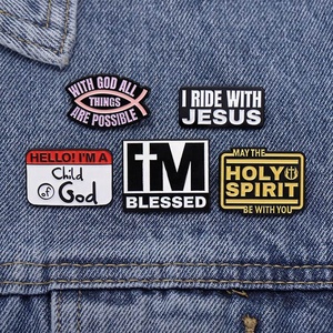 Bonjour, <span class=keywords><strong>je</strong></span> <span class=keywords><strong>suis</strong></span> un enfant de Dieu, épingles en émail, citations classiques de Jésus, que le Saint-Esprit soit avec vous, broches, badge de poche, bijoux, cadeau - Product Image 4