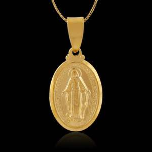 Colgante de la Virgen María Chapado en Oro de 18k, Joyería Cristiana, Medalla con Cruz, Collar con Colgante y Servicio de Grabado Gratuito - Product Image 1
